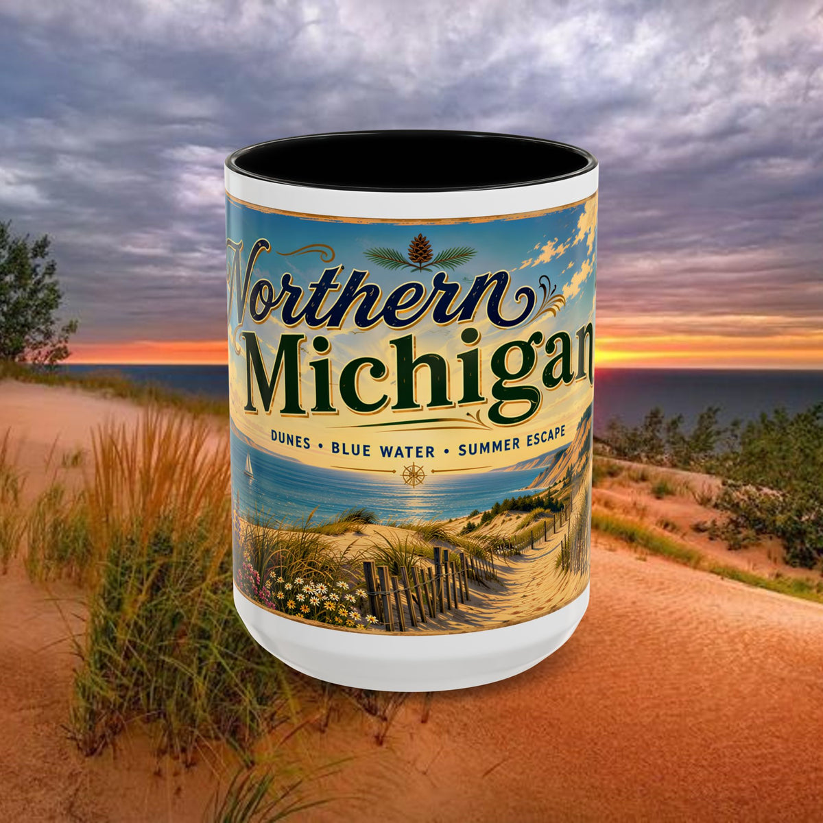 Northern Michigan Coffee Mug — Scenic Dunes Sunset Accent Mug (11/15oz)