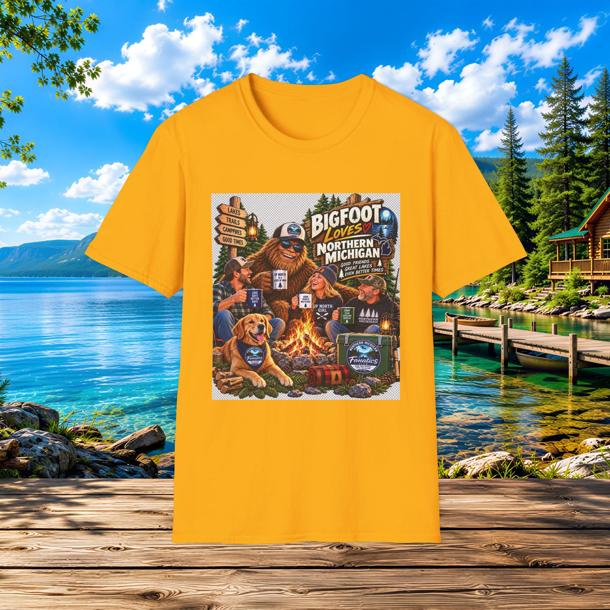Bigfoot Loves Northern Michigan T-Shirt — Campfire Sasquatch Adventure Tee
