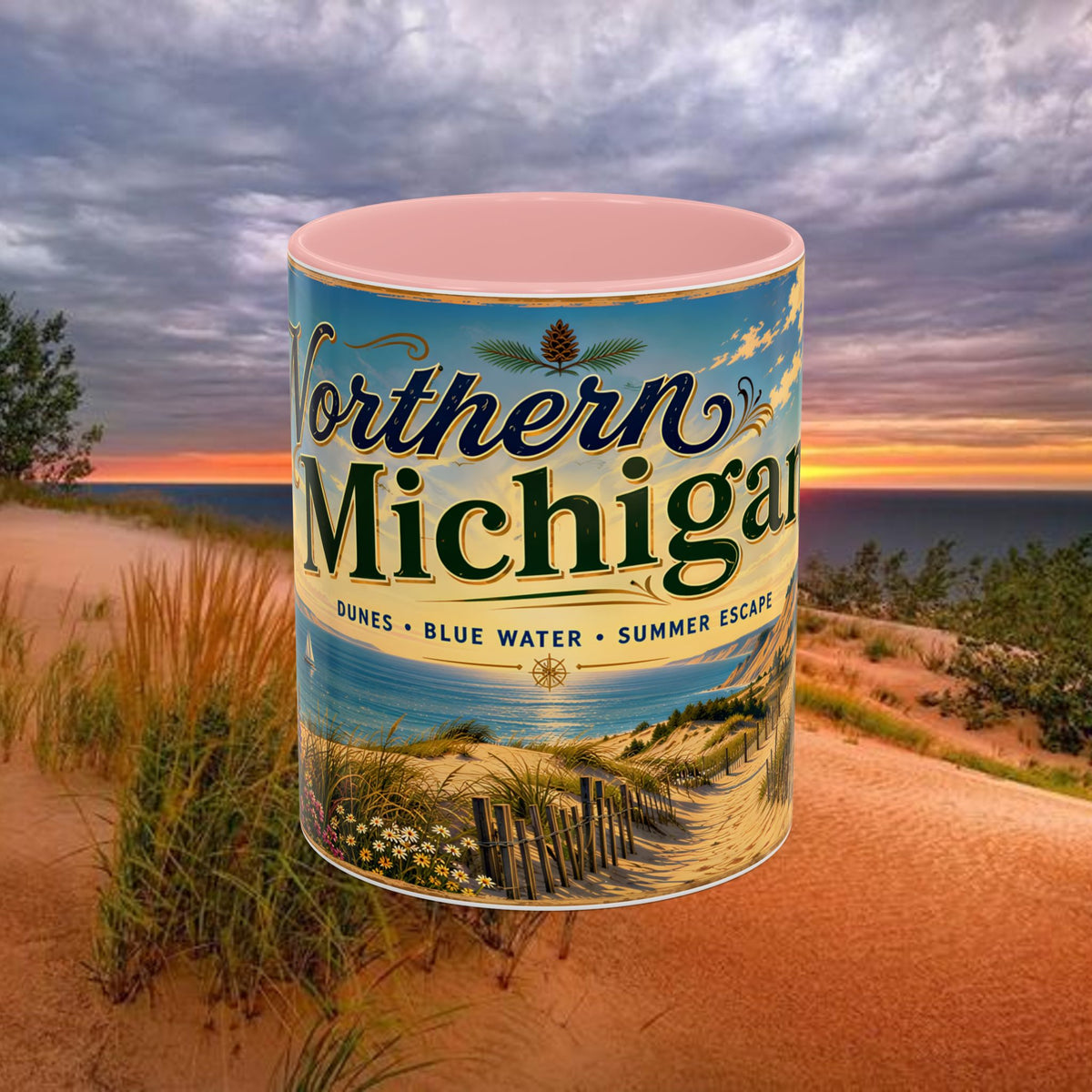 Northern Michigan Coffee Mug — Scenic Dunes Sunset Accent Mug (11/15oz)
