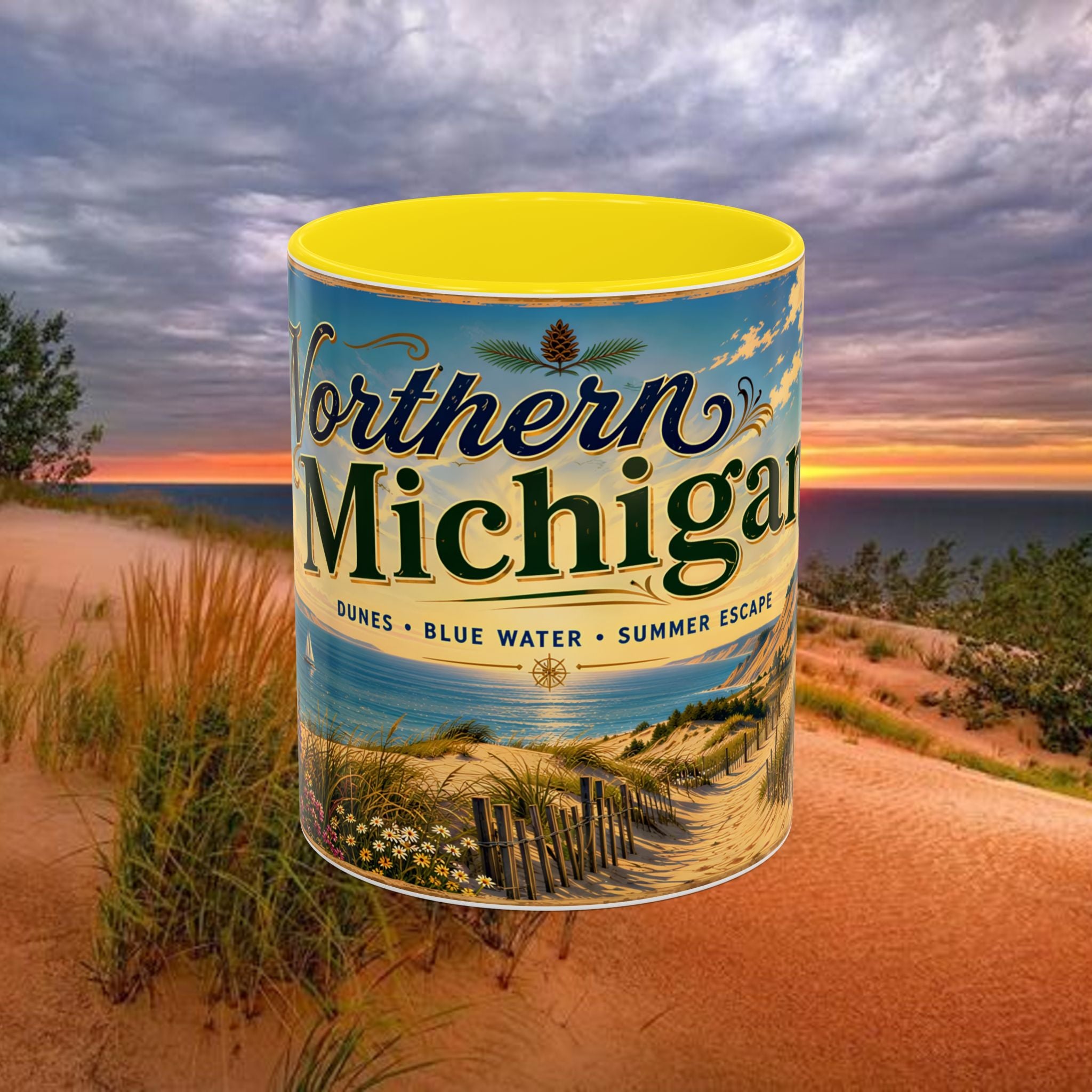 Northern Michigan Coffee Mug — Scenic Dunes Sunset Accent Mug (11/15oz)