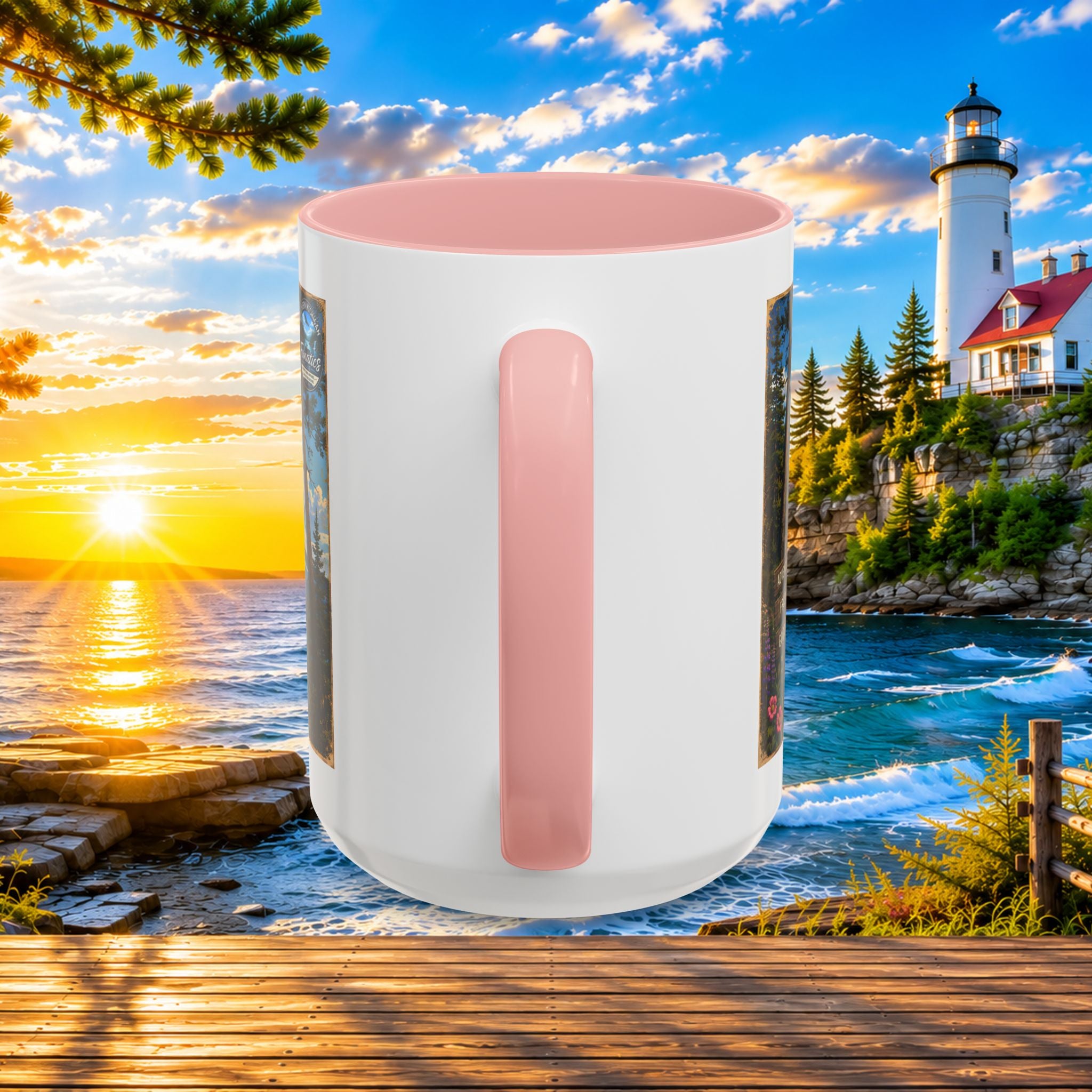 Northern Michigan Accent Coffee Mug — Scenic Lighthouse & Mackinac Bridge Travel Souvenir (11/15oz)