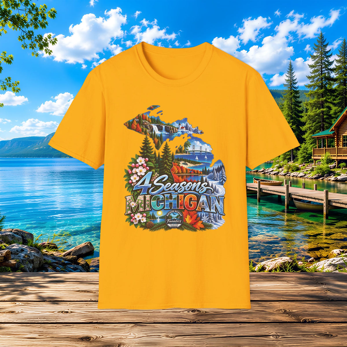 Michigan 4 Seasons T-Shirt — Scenic State Map Tee