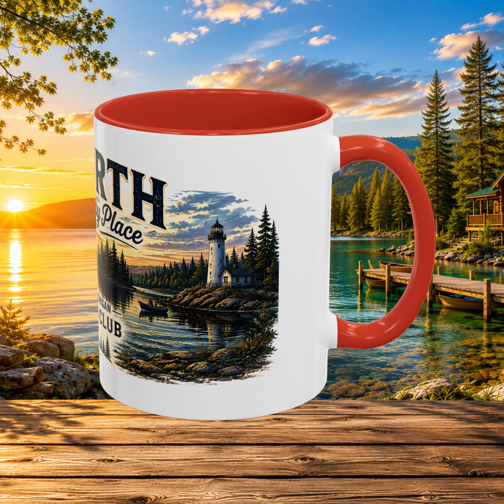 Up North Is My Happy Place Coffee Mug — Northern Michigan Scenic Accent Mug (11/15oz)