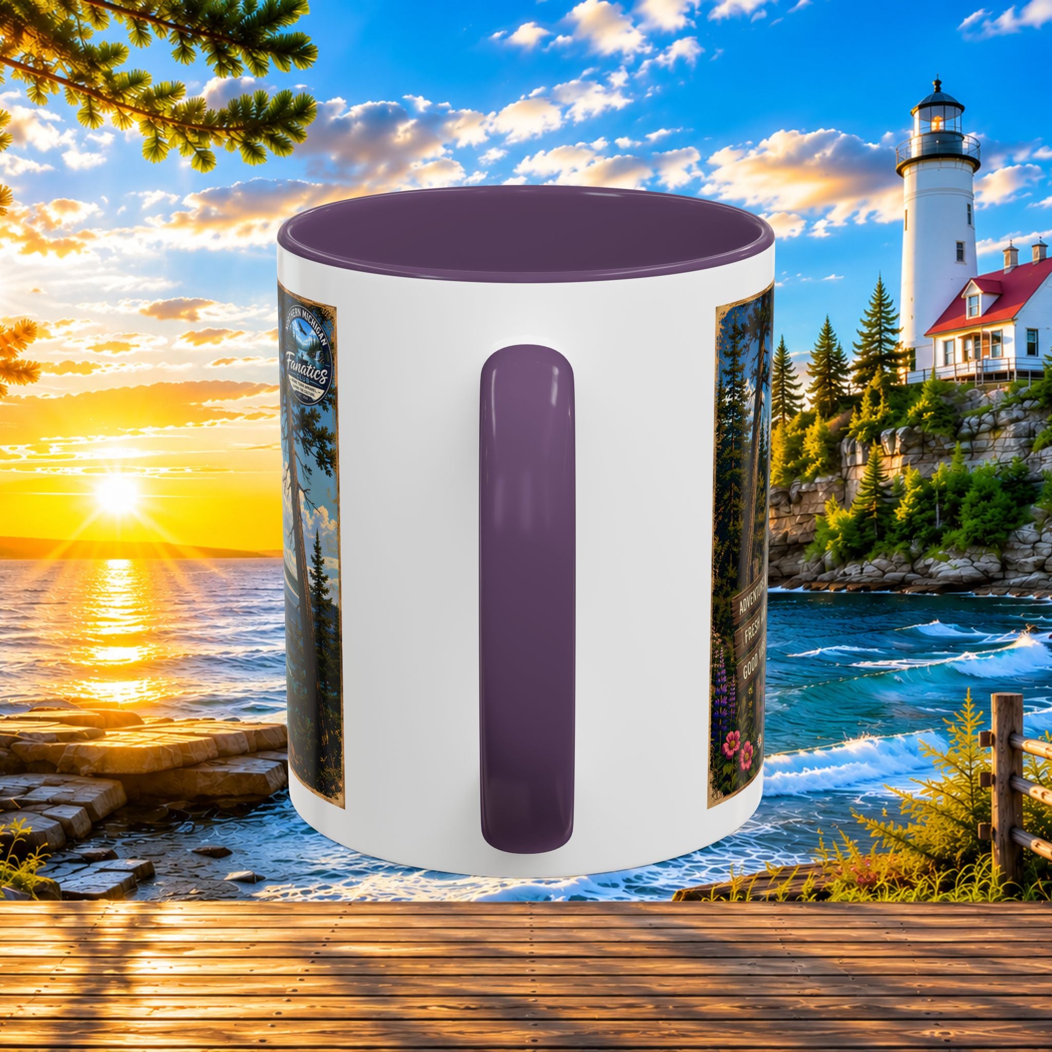 Northern Michigan Accent Coffee Mug — Scenic Lighthouse & Mackinac Bridge Travel Souvenir (11/15oz)
