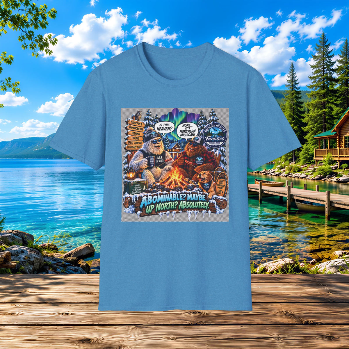 Bigfoot Campfire T-Shirt — "Abominable? Maybe Up North? Absolutely!" Outdoor Camping Graphic Tee