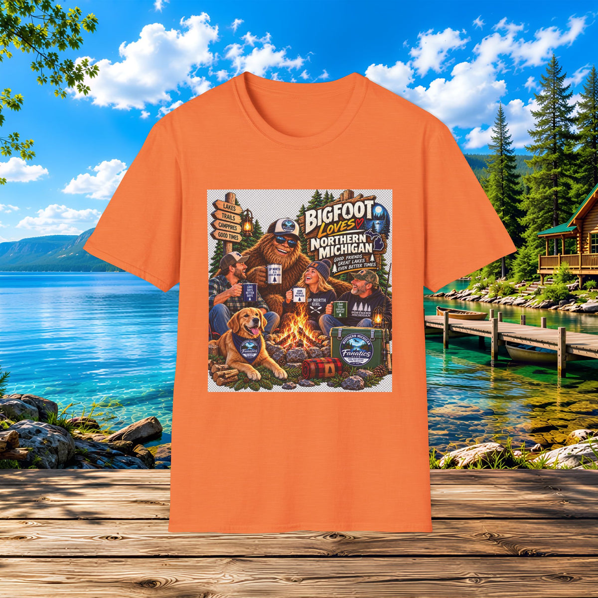 Bigfoot Loves Northern Michigan T-Shirt — Campfire Sasquatch Adventure Tee