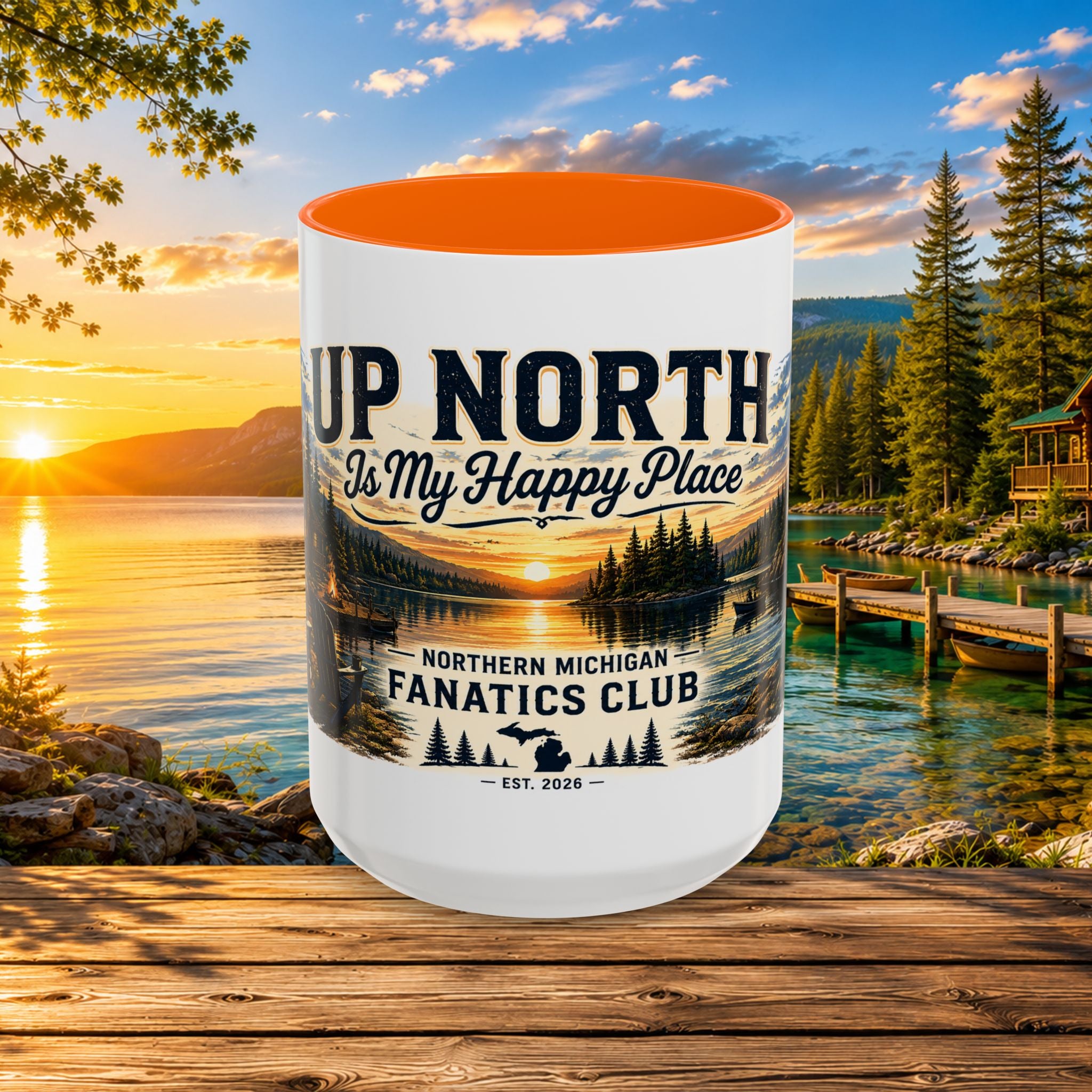 Up North Is My Happy Place Coffee Mug — Northern Michigan Scenic Accent Mug (11/15oz)