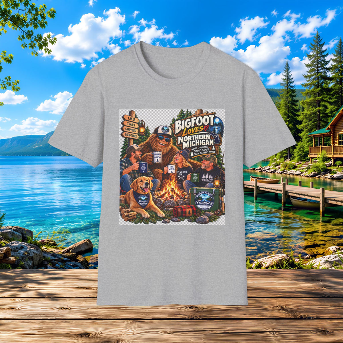 Bigfoot Loves Northern Michigan T-Shirt — Campfire Sasquatch Adventure Tee