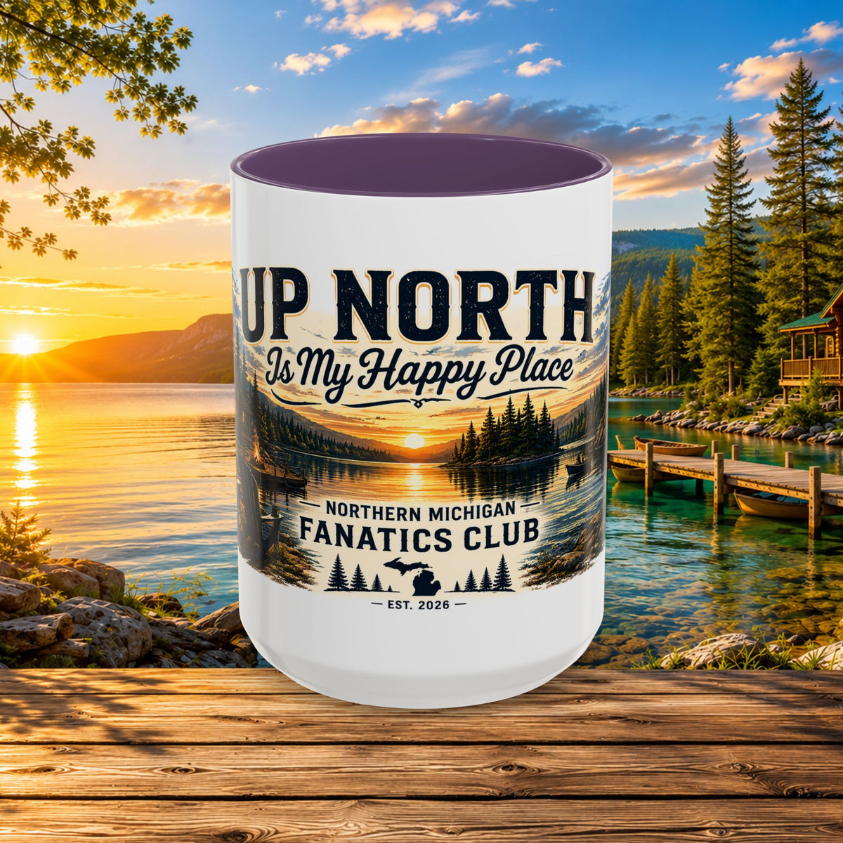 Up North Is My Happy Place Coffee Mug — Northern Michigan Scenic Accent Mug (11/15oz)