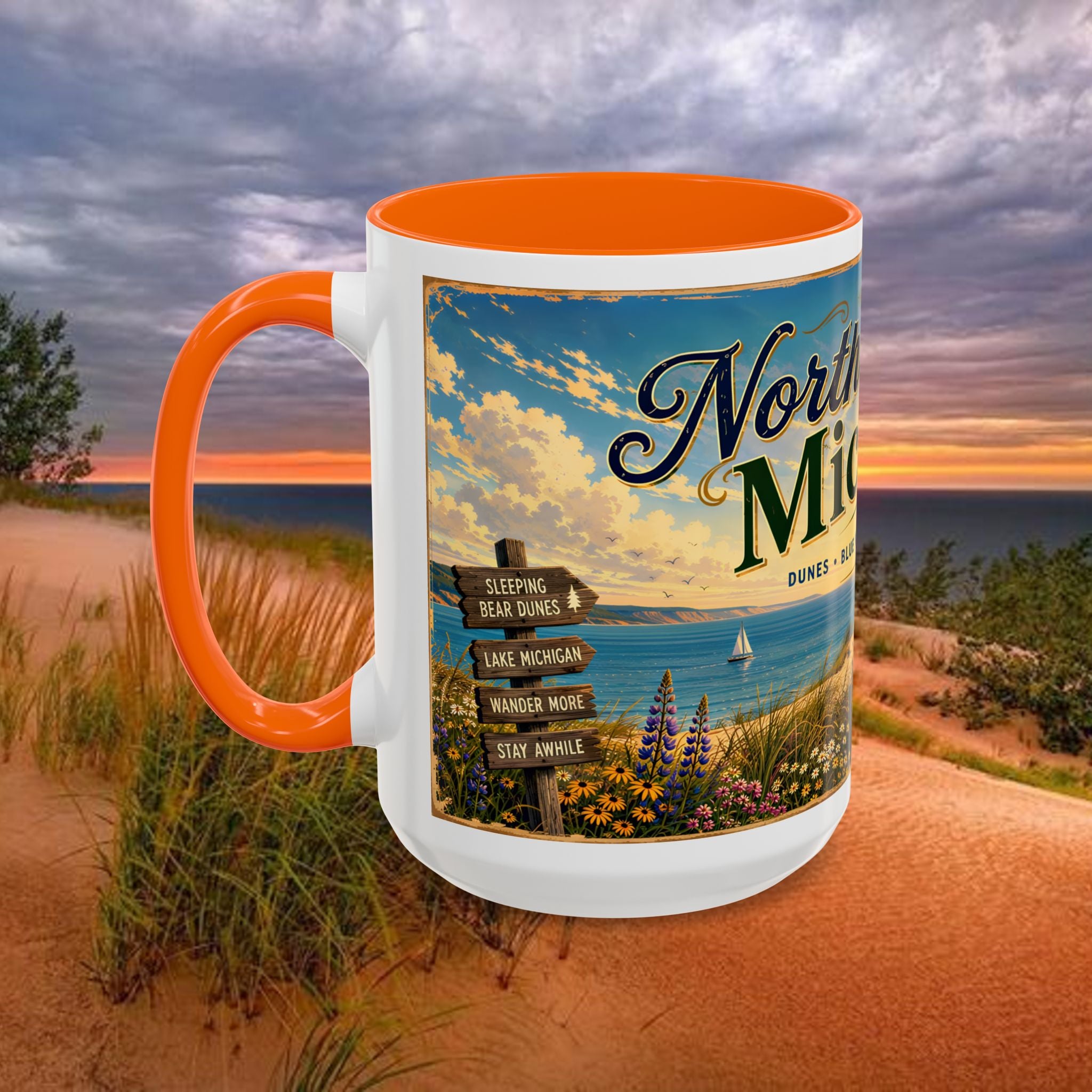 Northern Michigan Coffee Mug — Scenic Dunes Sunset Accent Mug (11/15oz)