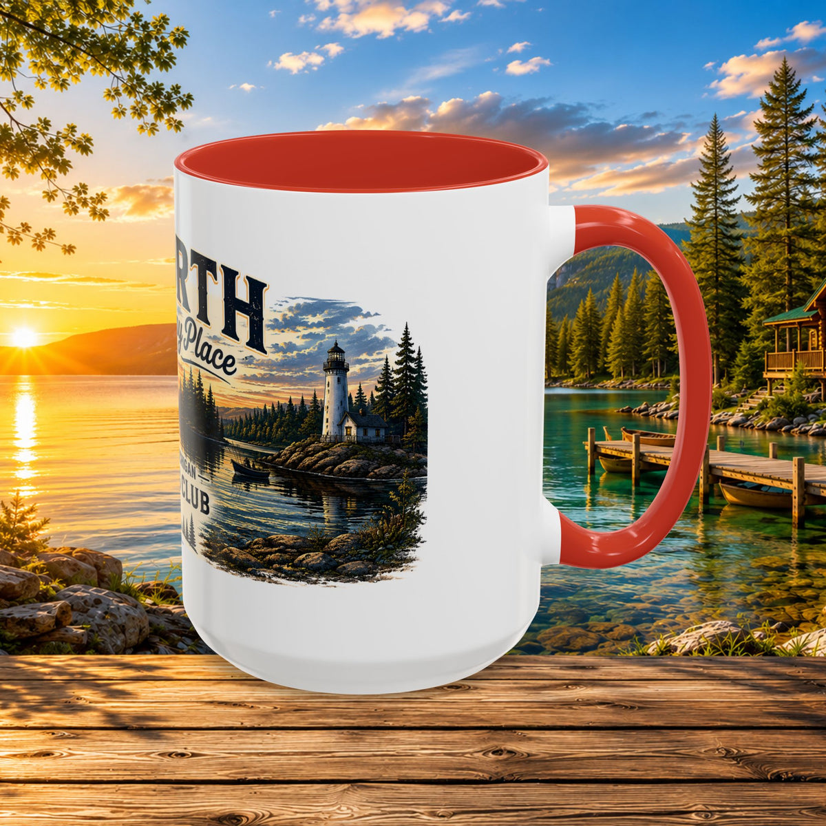 Up North Is My Happy Place Coffee Mug — Northern Michigan Scenic Accent Mug (11/15oz)