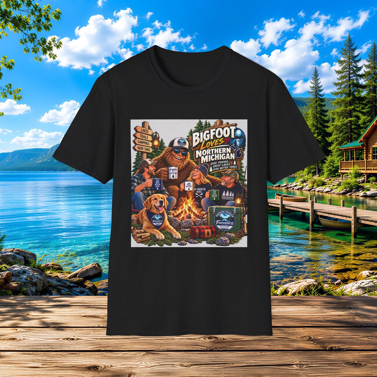 Bigfoot Loves Northern Michigan T-Shirt — Campfire Sasquatch Adventure Tee
