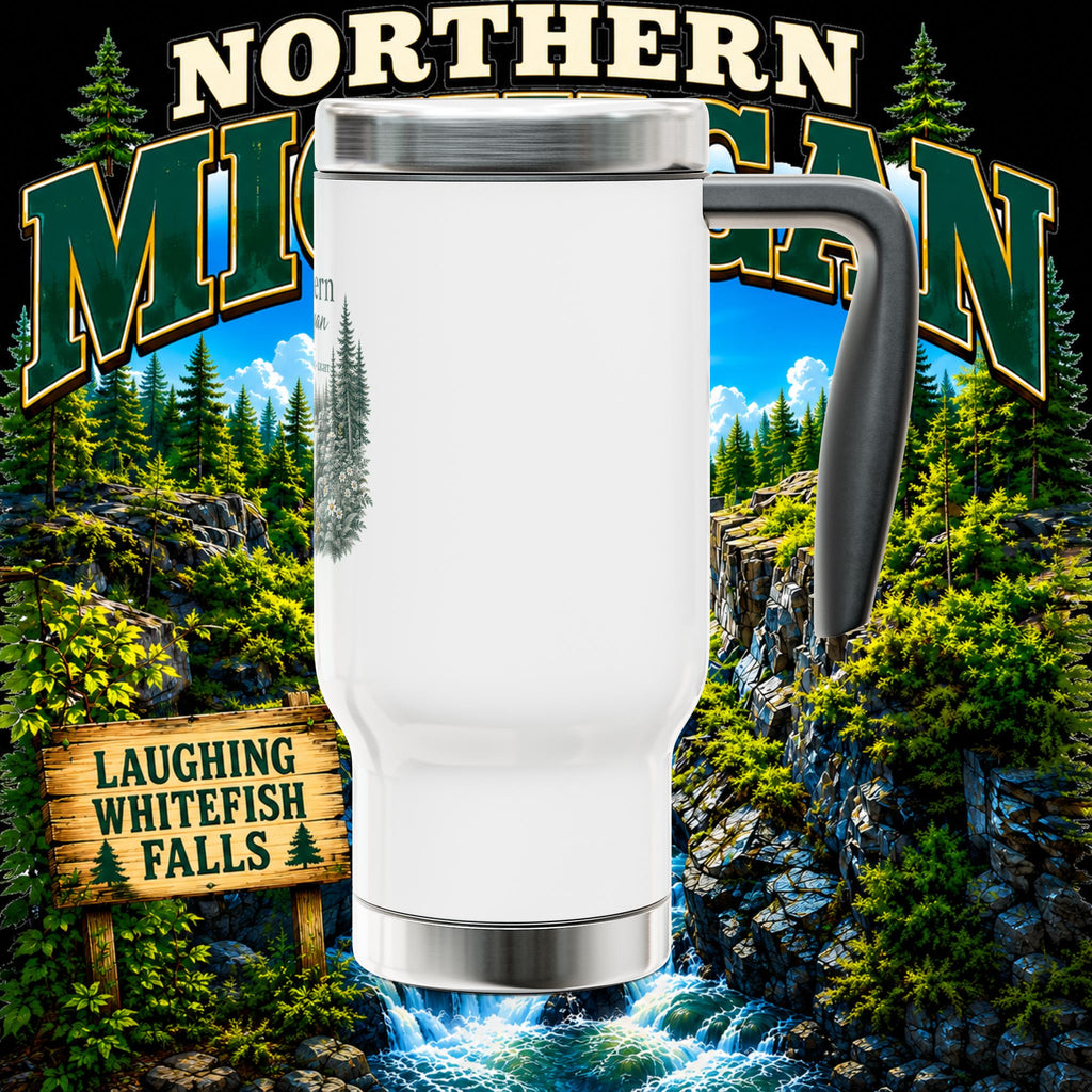 Northern Michigan Travel Mug — Laughing Whitefish Falls Stainless Steel 14oz