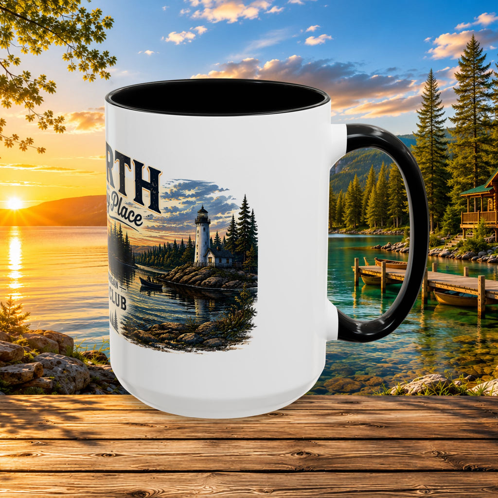Up North Is My Happy Place Coffee Mug — Northern Michigan Scenic Accent Mug (11/15oz)