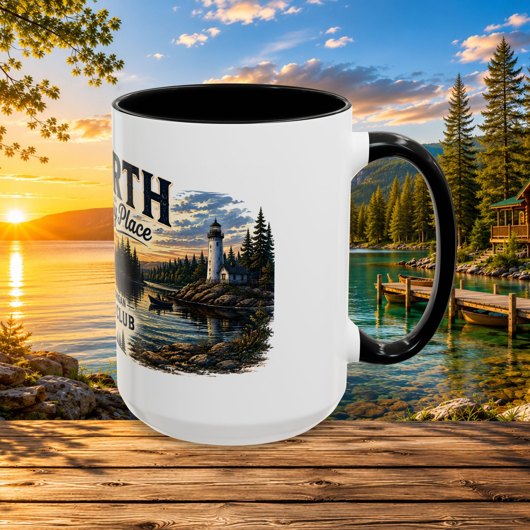 Up North Is My Happy Place Coffee Mug — Northern Michigan Scenic Accent Mug (11/15oz)