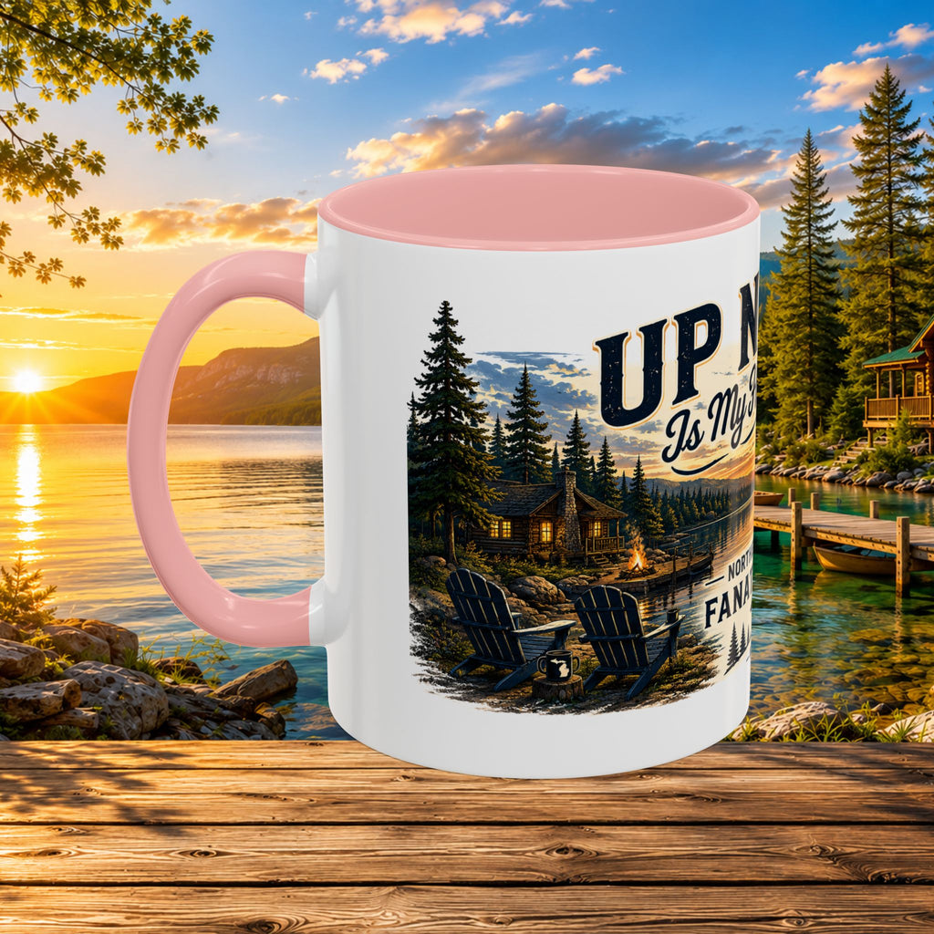Up North Is My Happy Place Coffee Mug — Northern Michigan Scenic Accent Mug (11/15oz)