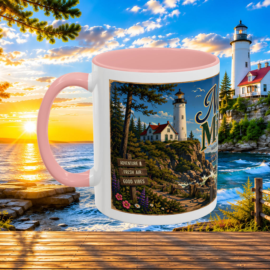 Northern Michigan Accent Coffee Mug — Scenic Lighthouse & Mackinac Bridge Travel Souvenir (11/15oz)