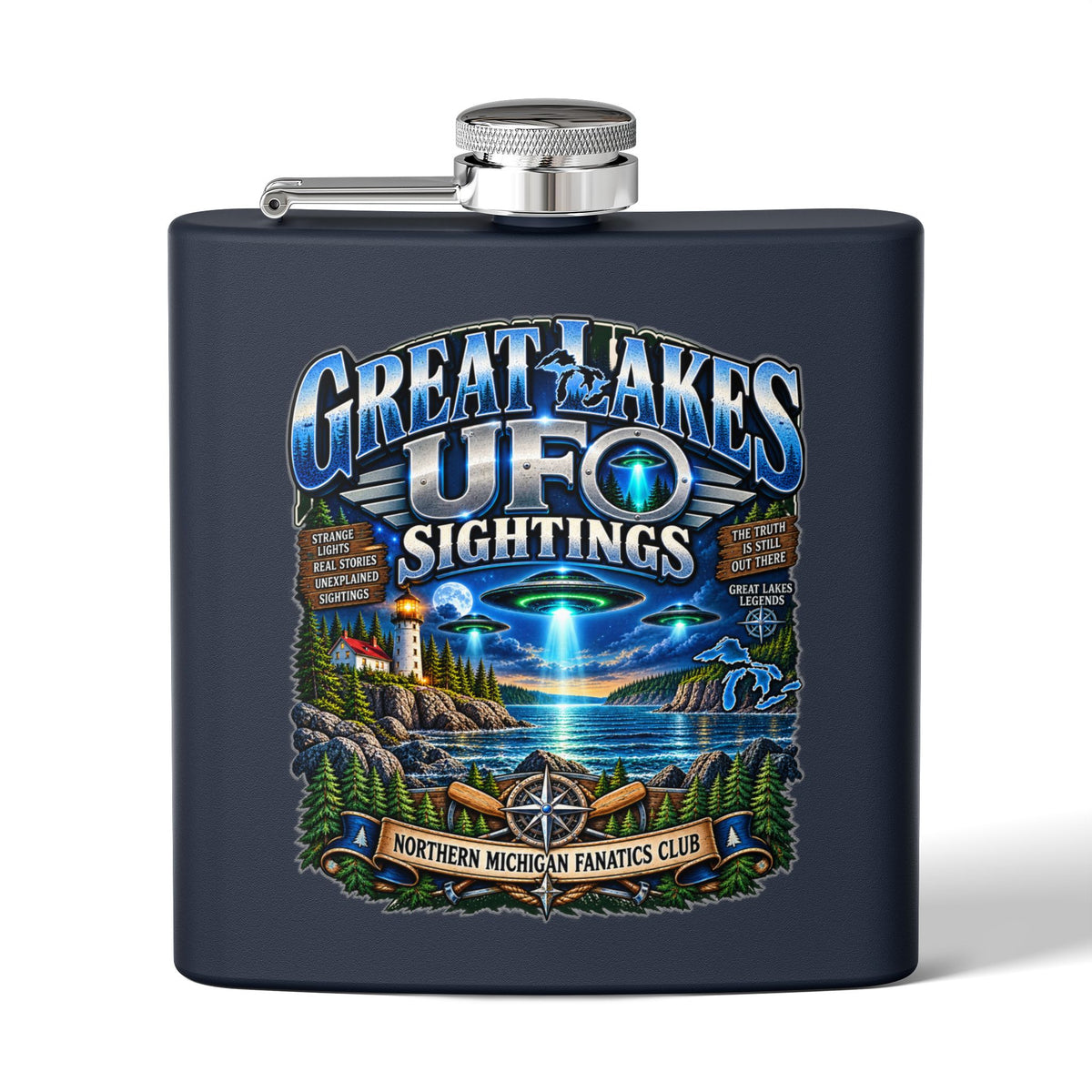 Flask — Great Lakes UFO Sightings 6oz Stainless Steel Hip Flask