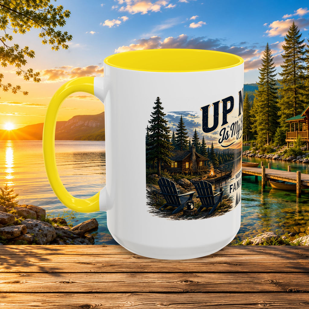 Up North Is My Happy Place Coffee Mug — Northern Michigan Scenic Accent Mug (11/15oz)
