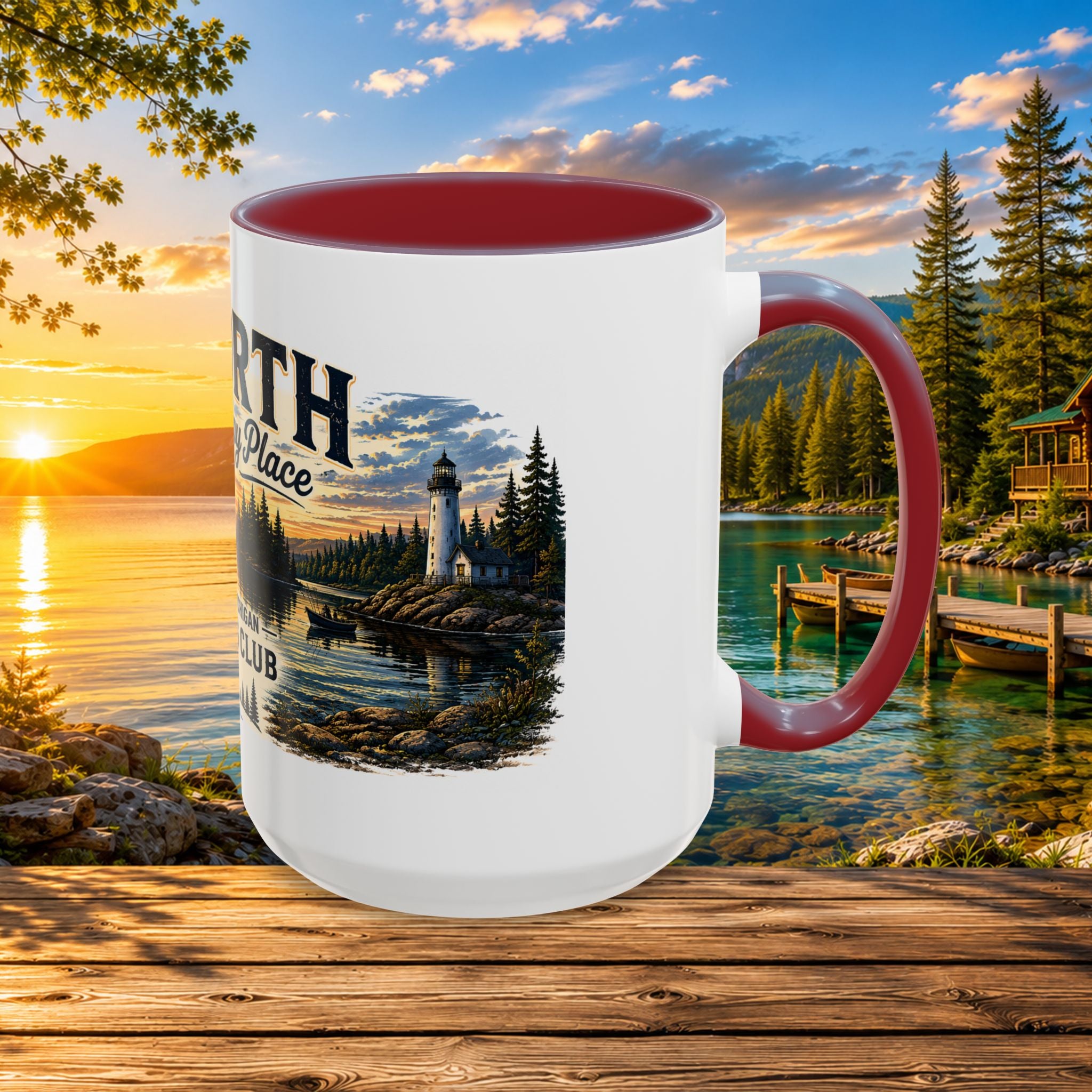 Up North Is My Happy Place Coffee Mug — Northern Michigan Scenic Accent Mug (11/15oz)