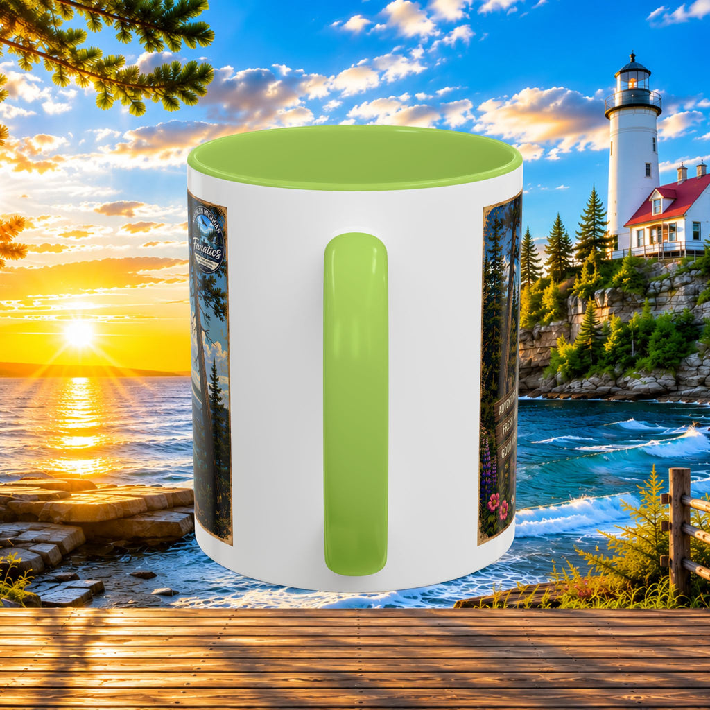 Northern Michigan Accent Coffee Mug — Scenic Lighthouse & Mackinac Bridge Travel Souvenir (11/15oz)