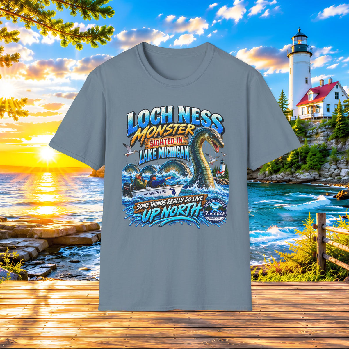Loch Ness Monster Sighted in Lake Michigan T-Shirt — Funny Retro Nautical Graphic Tee