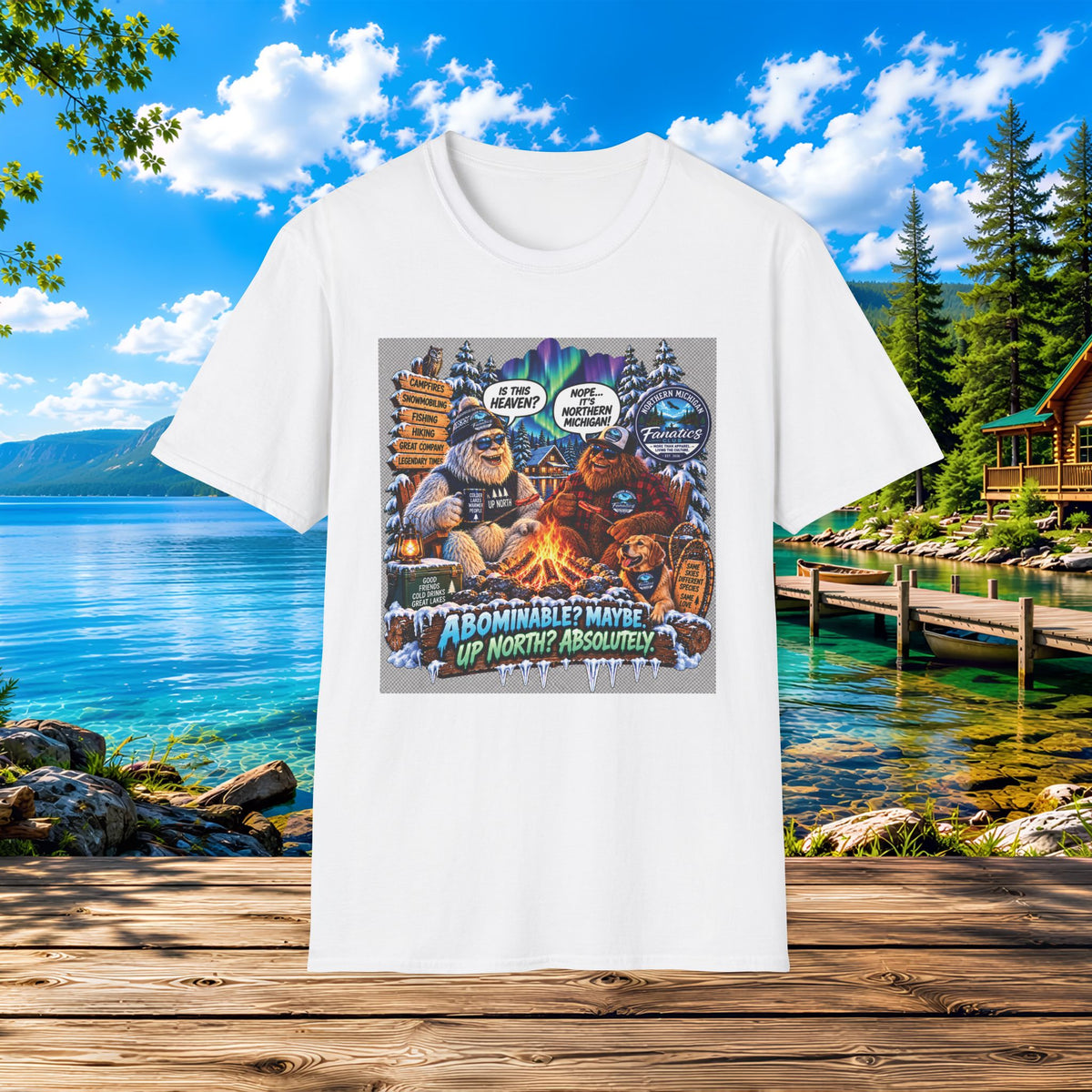 Bigfoot Campfire T-Shirt — "Abominable? Maybe Up North? Absolutely!" Outdoor Camping Graphic Tee