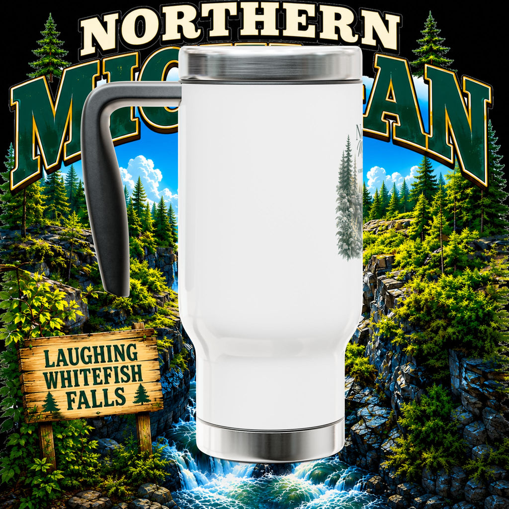 Northern Michigan Travel Mug — Laughing Whitefish Falls Stainless Steel 14oz
