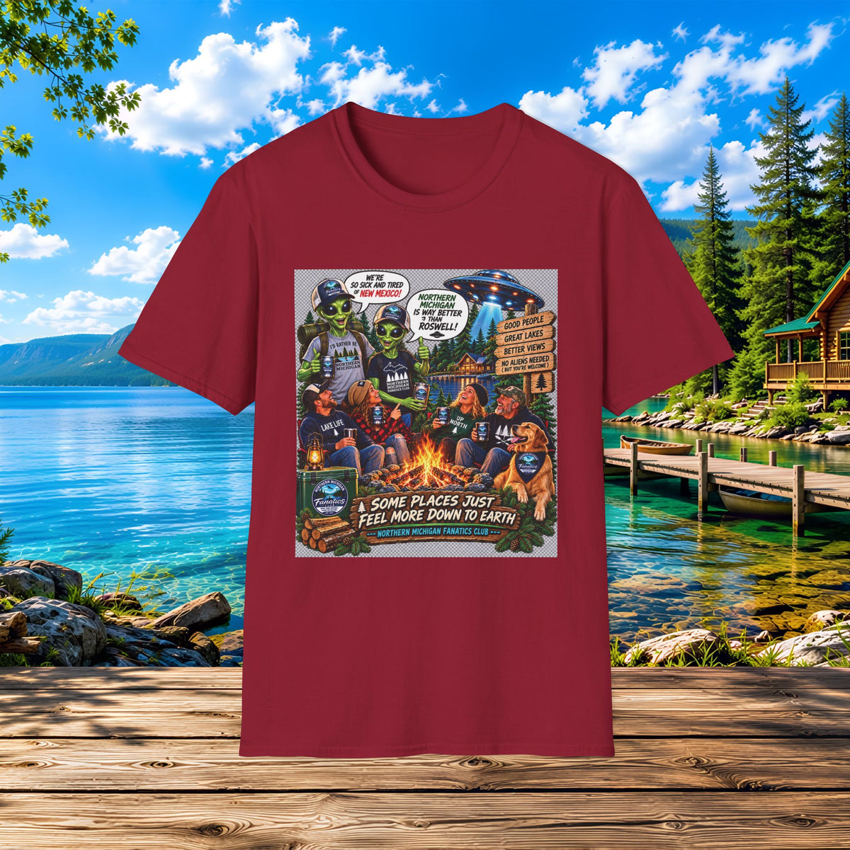 Camping & UFOs Graphic T-Shirt — "Some Places Just Feel More Down to Earth"