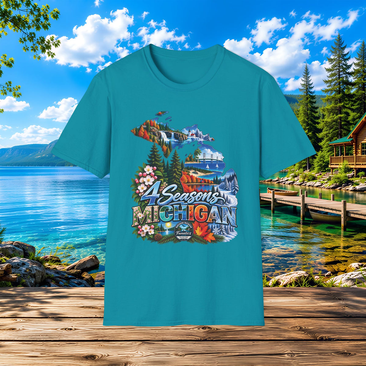 Michigan 4 Seasons T-Shirt — Scenic State Map Tee