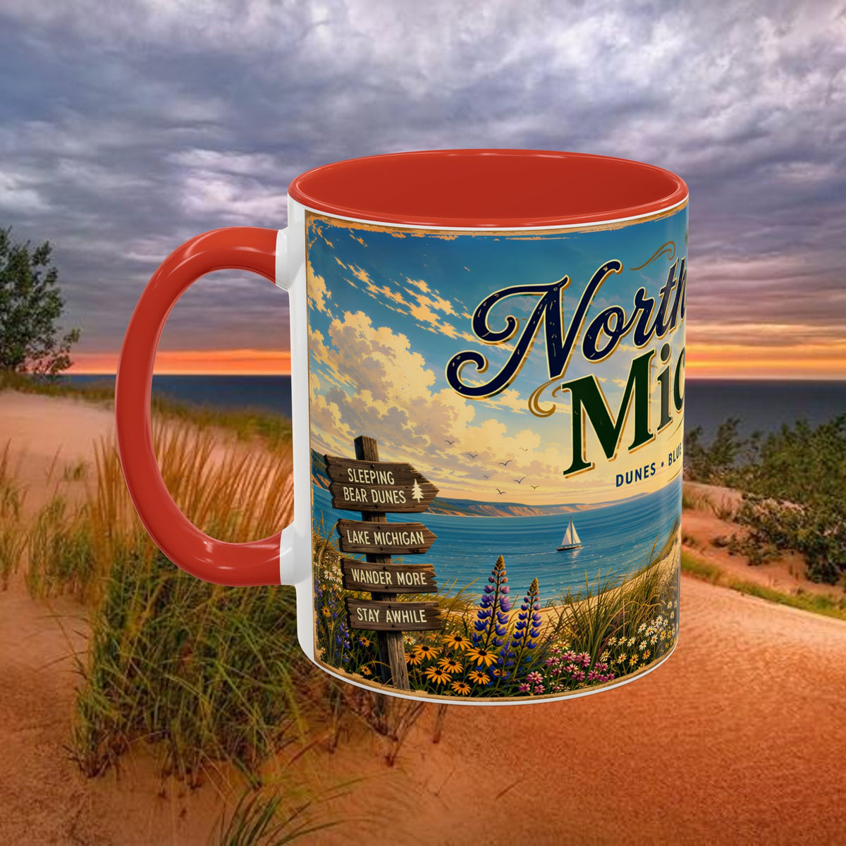 Northern Michigan Coffee Mug — Scenic Dunes Sunset Accent Mug (11/15oz)
