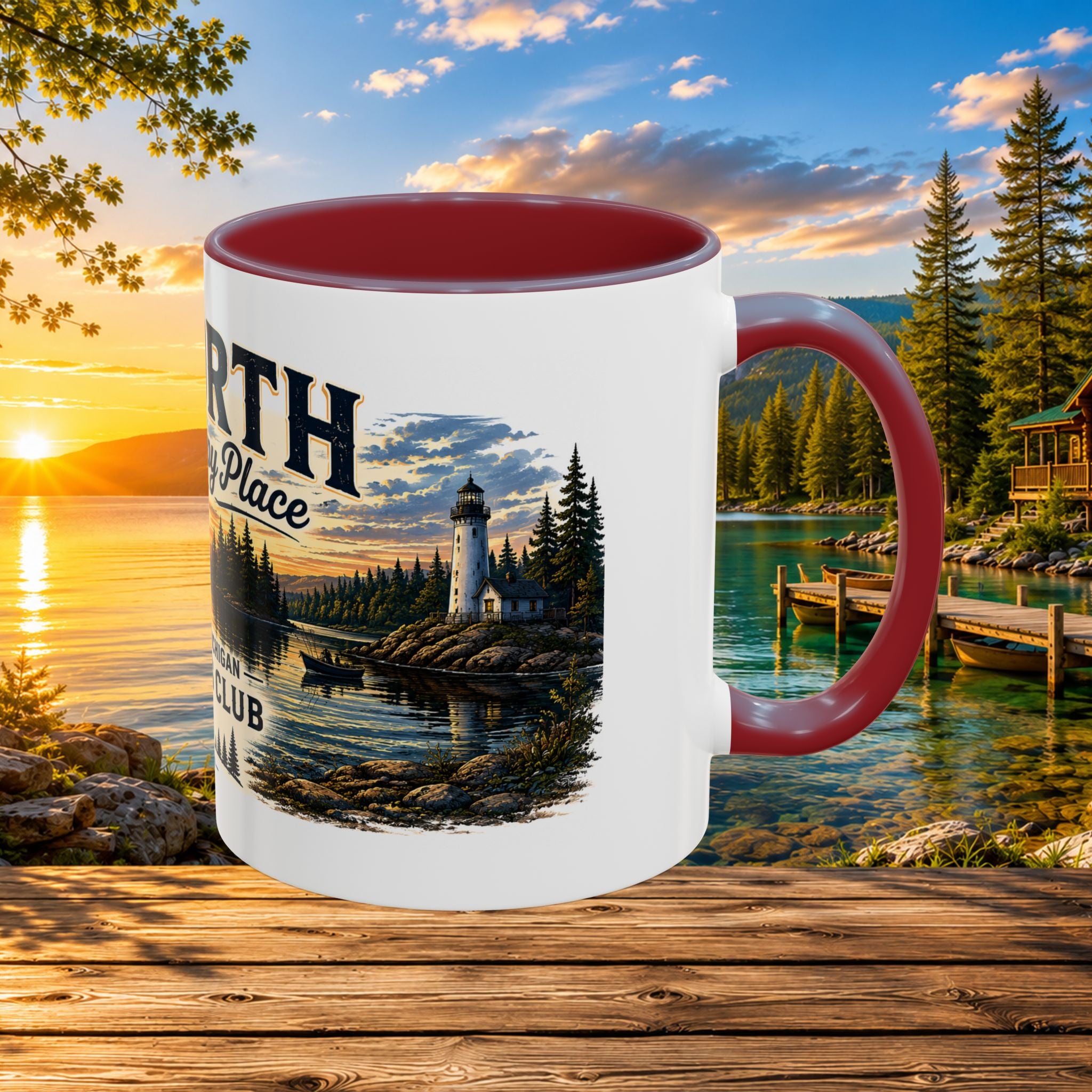 Up North Is My Happy Place Coffee Mug — Northern Michigan Scenic Accent Mug (11/15oz)