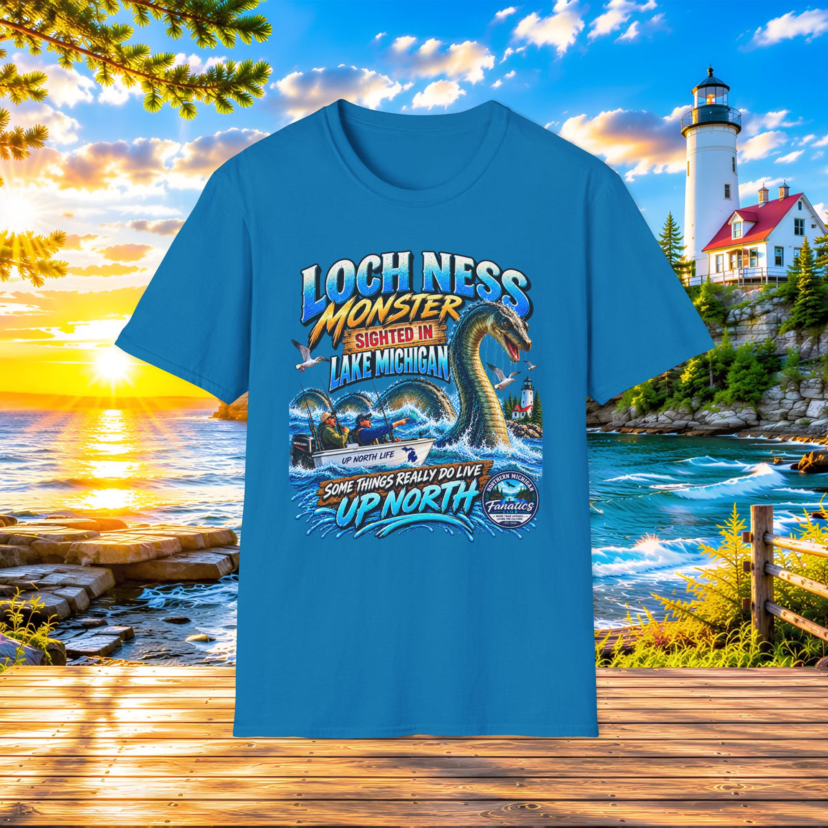 Loch Ness Monster Sighted in Lake Michigan T-Shirt — Funny Retro Nautical Graphic Tee