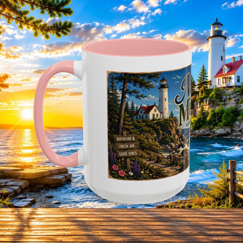 Northern Michigan Accent Coffee Mug — Scenic Lighthouse & Mackinac Bridge Travel Souvenir (11/15oz)