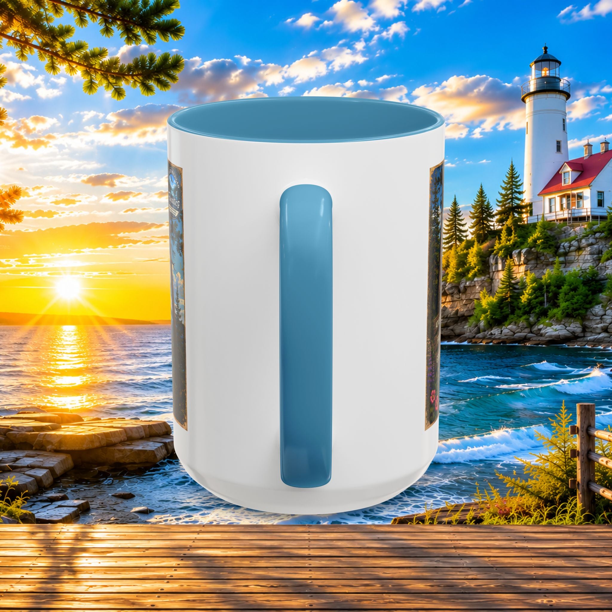 Northern Michigan Accent Coffee Mug — Scenic Lighthouse & Mackinac Bridge Travel Souvenir (11/15oz)