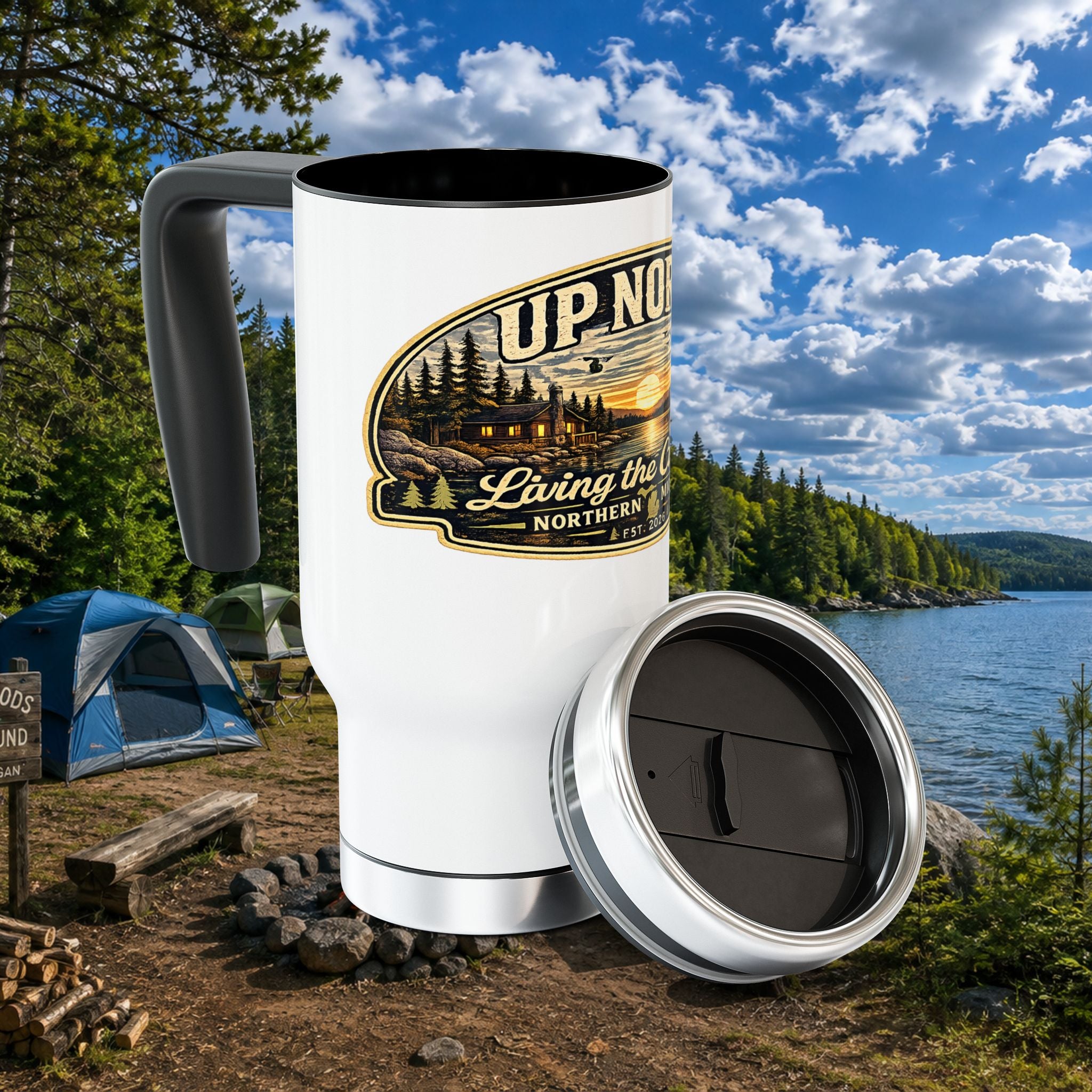 Up North Stainless Travel Mug — "Living the Culture" Northern Michigan 14oz