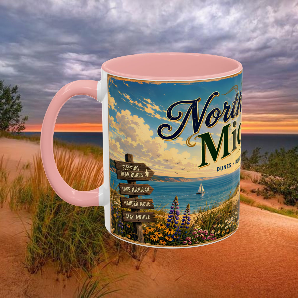 Northern Michigan Coffee Mug — Scenic Dunes Sunset Accent Mug (11/15oz)