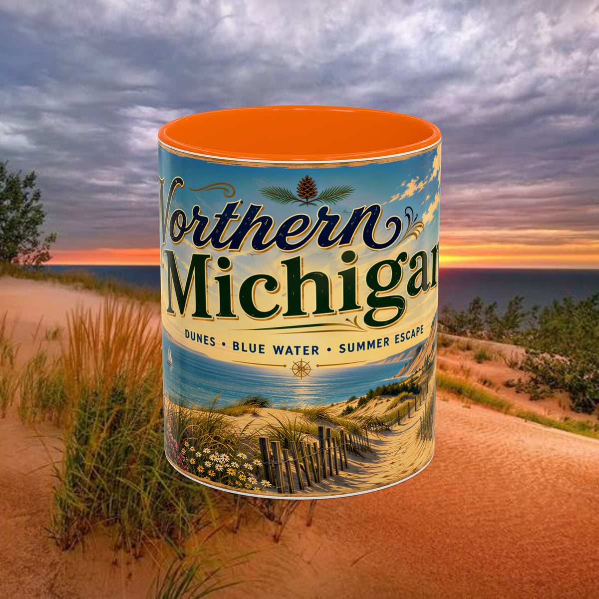 Northern Michigan Coffee Mug — Scenic Dunes Sunset Accent Mug (11/15oz)