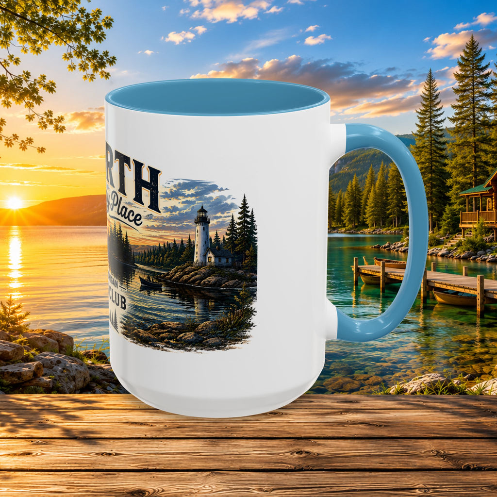 Up North Is My Happy Place Coffee Mug — Northern Michigan Scenic Accent Mug (11/15oz)