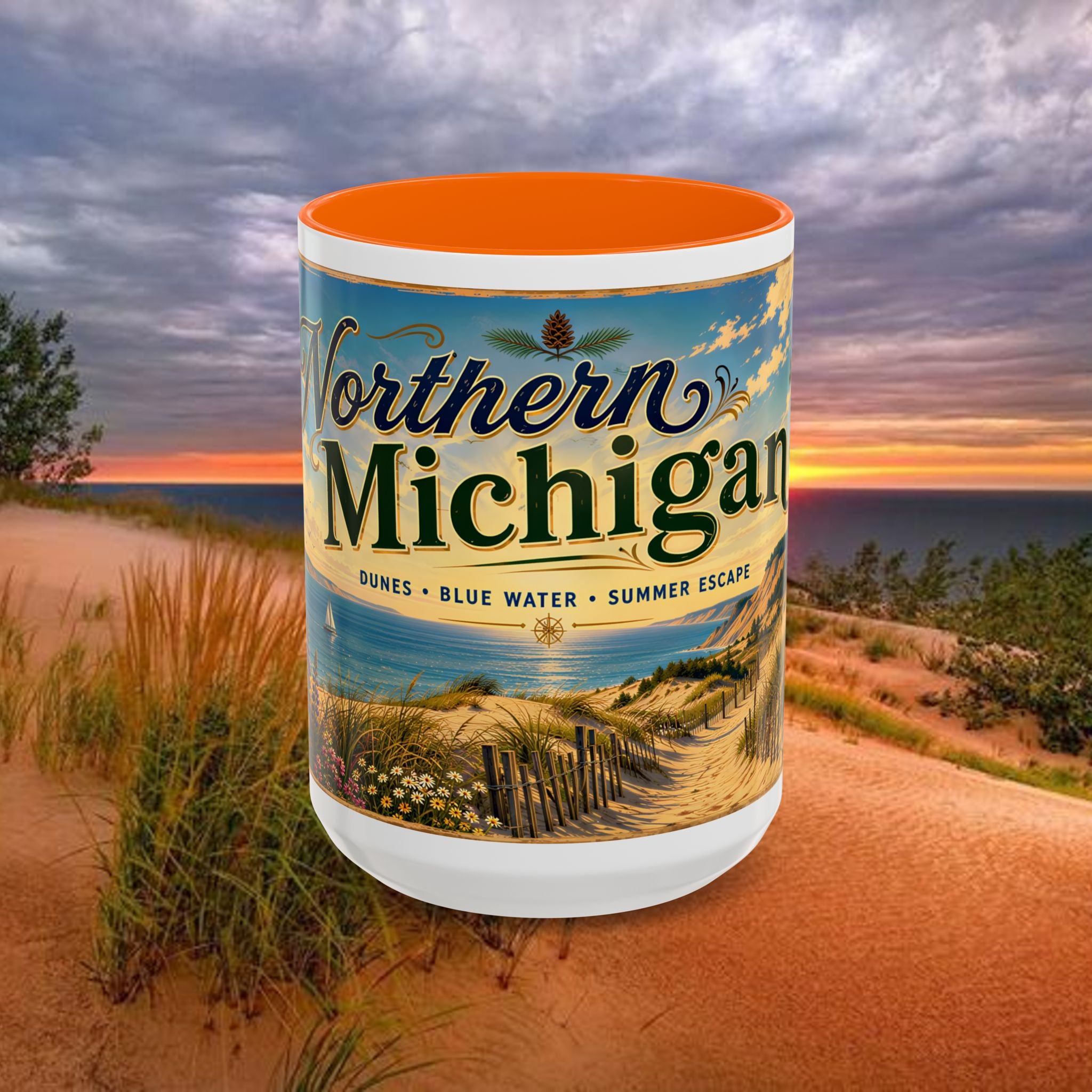 Northern Michigan Coffee Mug — Scenic Dunes Sunset Accent Mug (11/15oz)