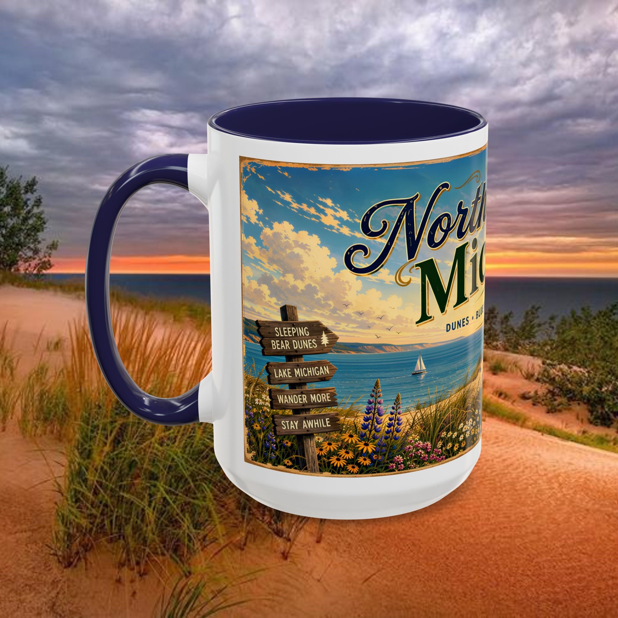 Northern Michigan Coffee Mug — Scenic Dunes Sunset Accent Mug (11/15oz)