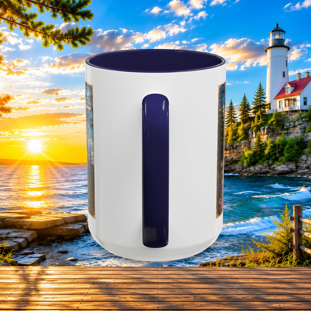 Northern Michigan Accent Coffee Mug — Scenic Lighthouse & Mackinac Bridge Travel Souvenir (11/15oz)