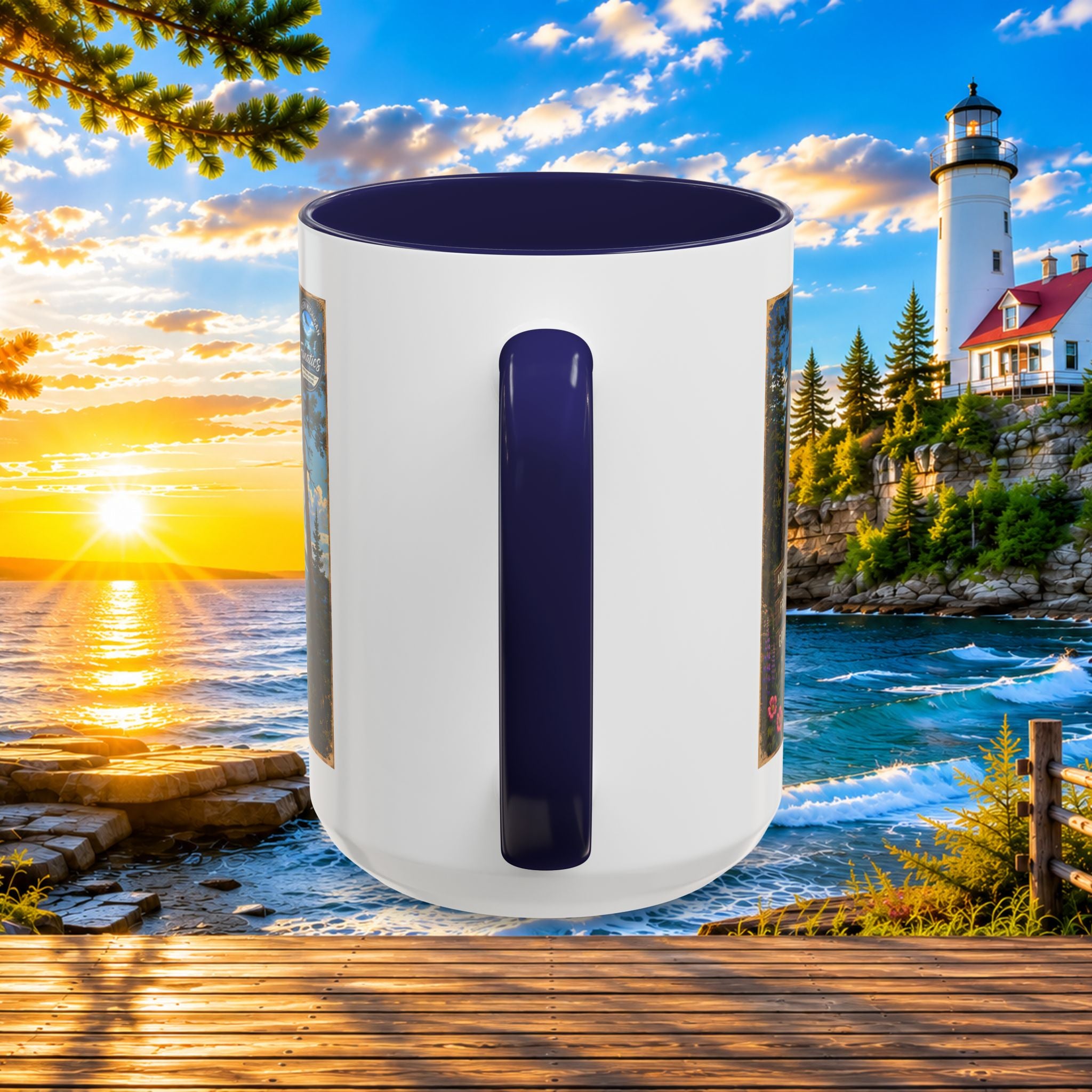 Northern Michigan Accent Coffee Mug — Scenic Lighthouse & Mackinac Bridge Travel Souvenir (11/15oz)