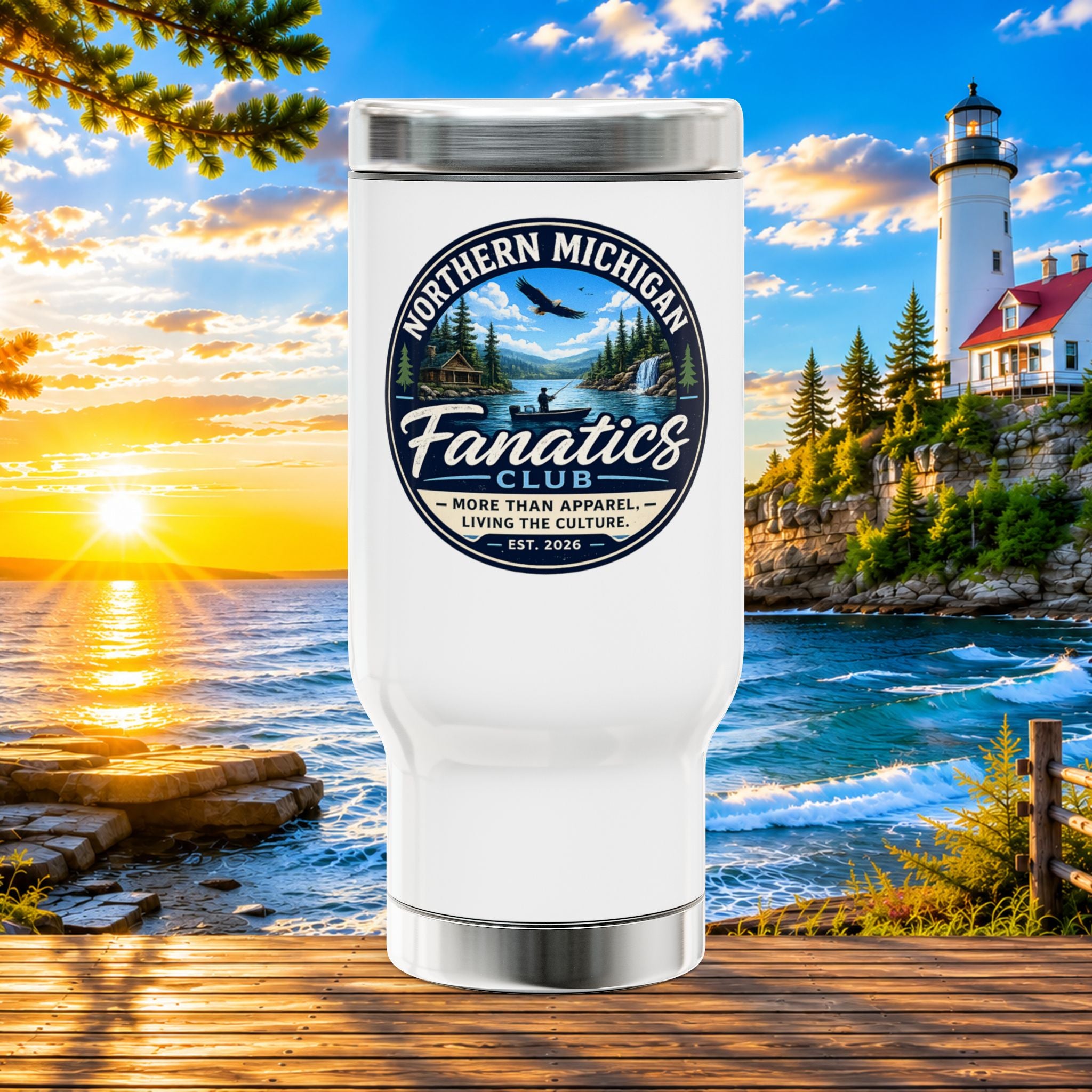 Northern Michigan Fanatics Club 14oz Stainless Travel Mug with Handle