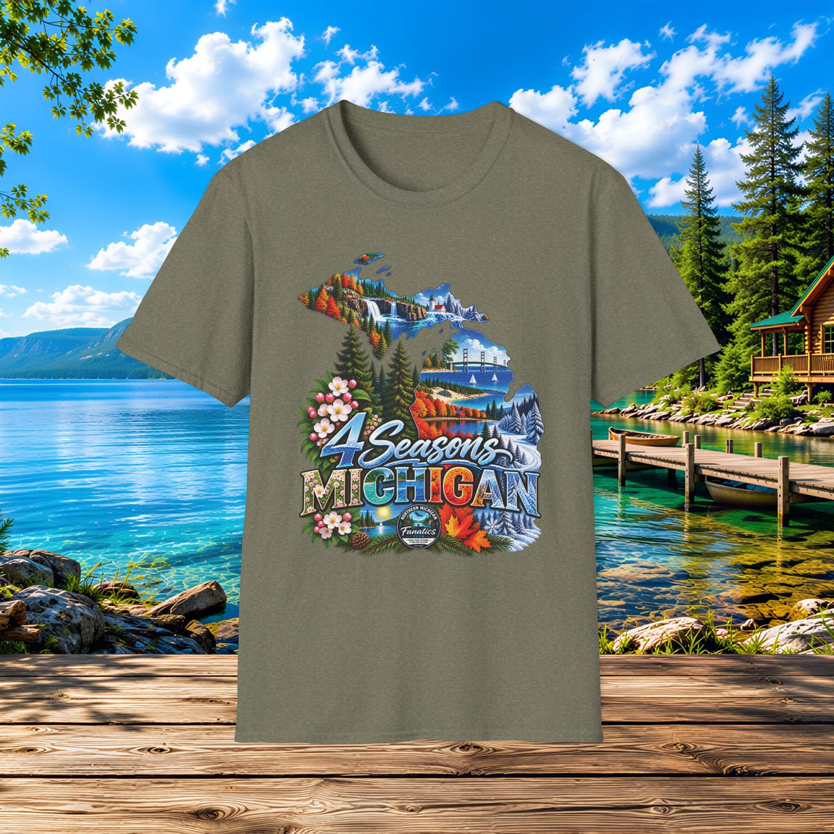 Michigan 4 Seasons T-Shirt — Scenic State Map Tee