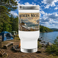 Northern Michigan Travel Mug — 14oz Stainless Steel Coffee Tumbler with Handle