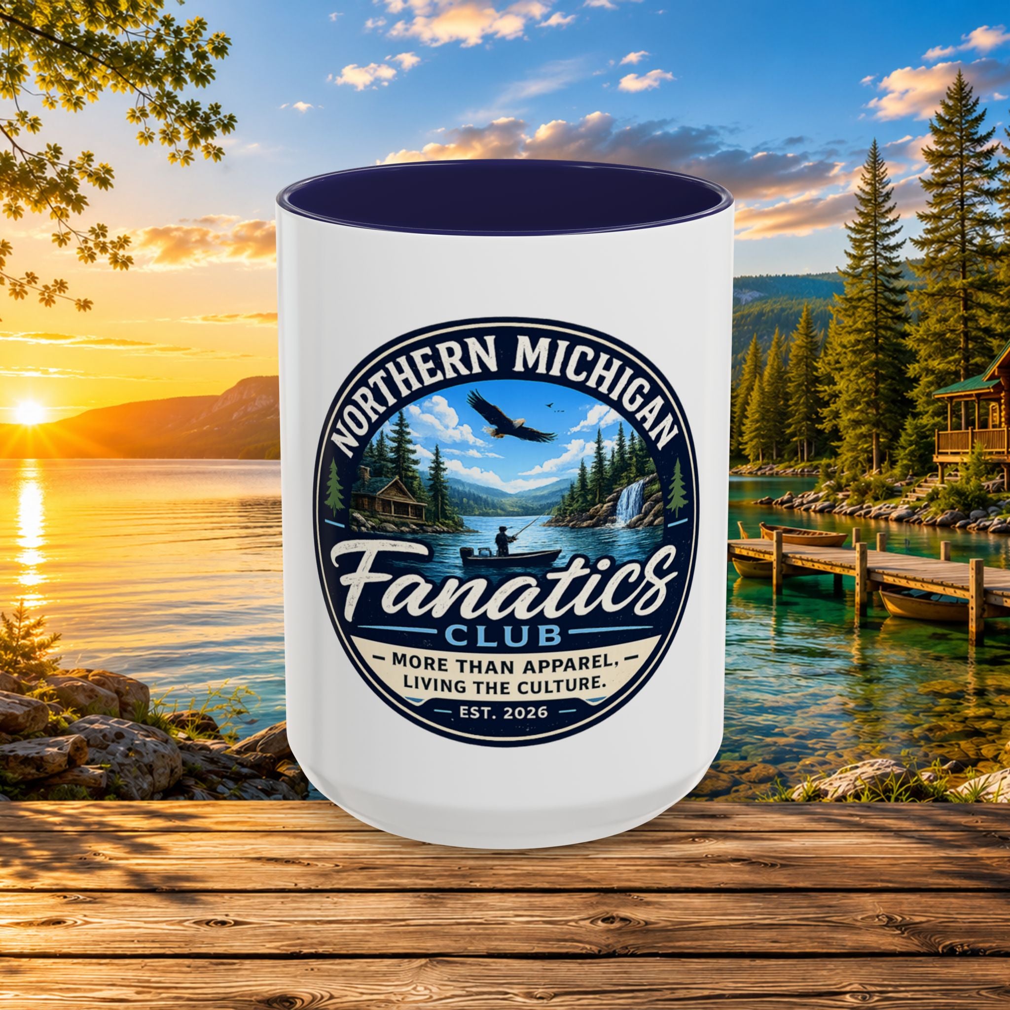 Northern Michigan Fanatics Club Coffee Mug – Scenic Lake Cabin Design (11/15oz)