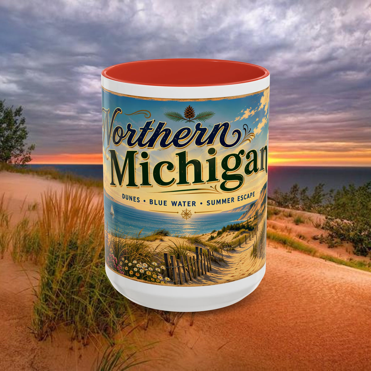 Northern Michigan Coffee Mug — Scenic Dunes Sunset Accent Mug (11/15oz)