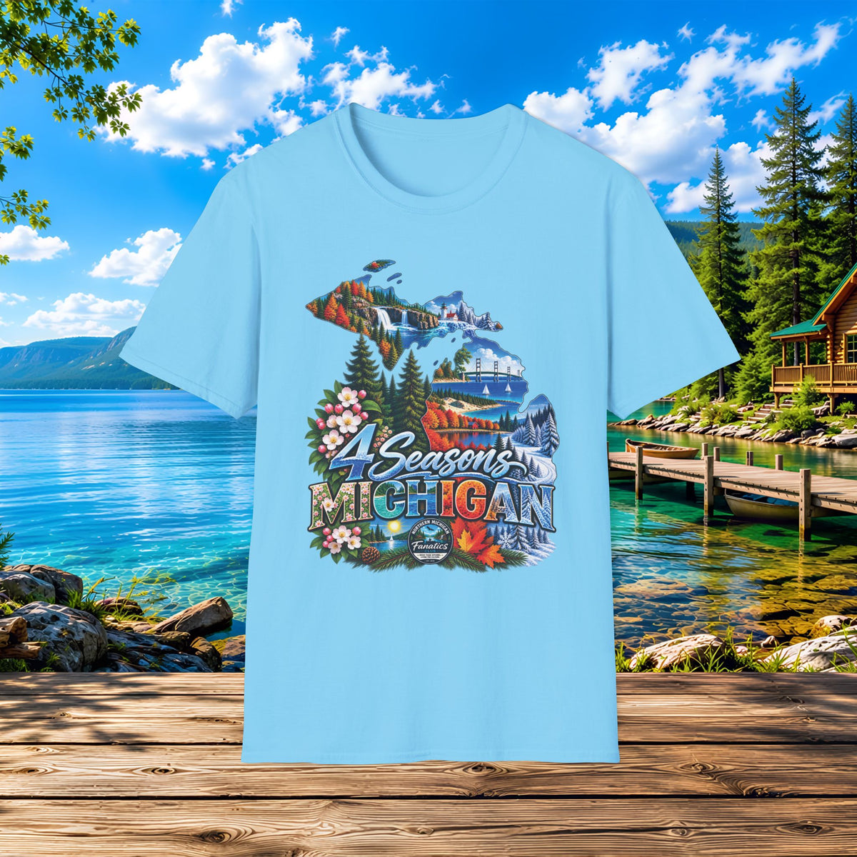 Michigan 4 Seasons T-Shirt — Scenic State Map Tee