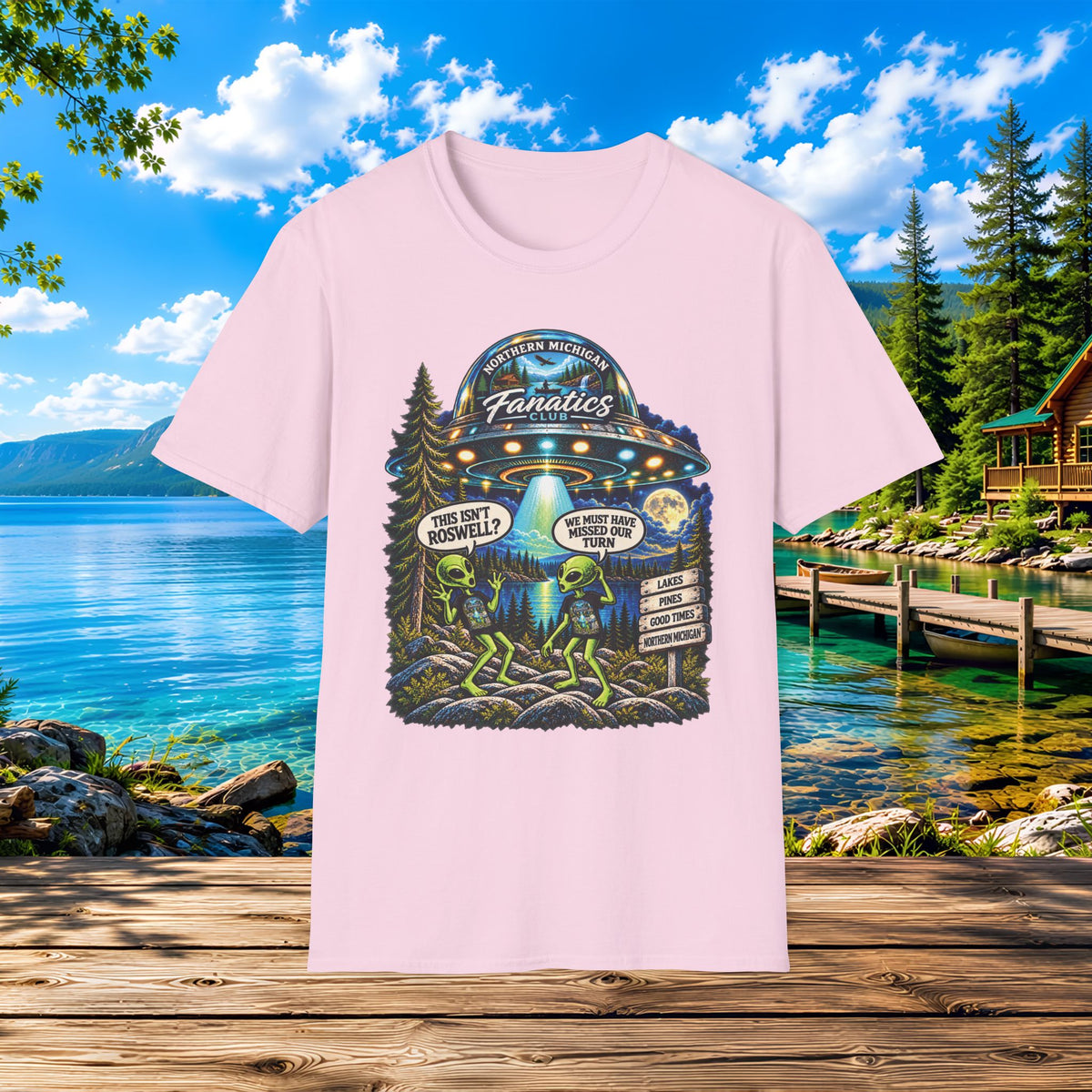 Alien's and UFO - Did we miss our turn?  Where is Roswell? — "The Real Fanatics" UFO Night Adventure Tee